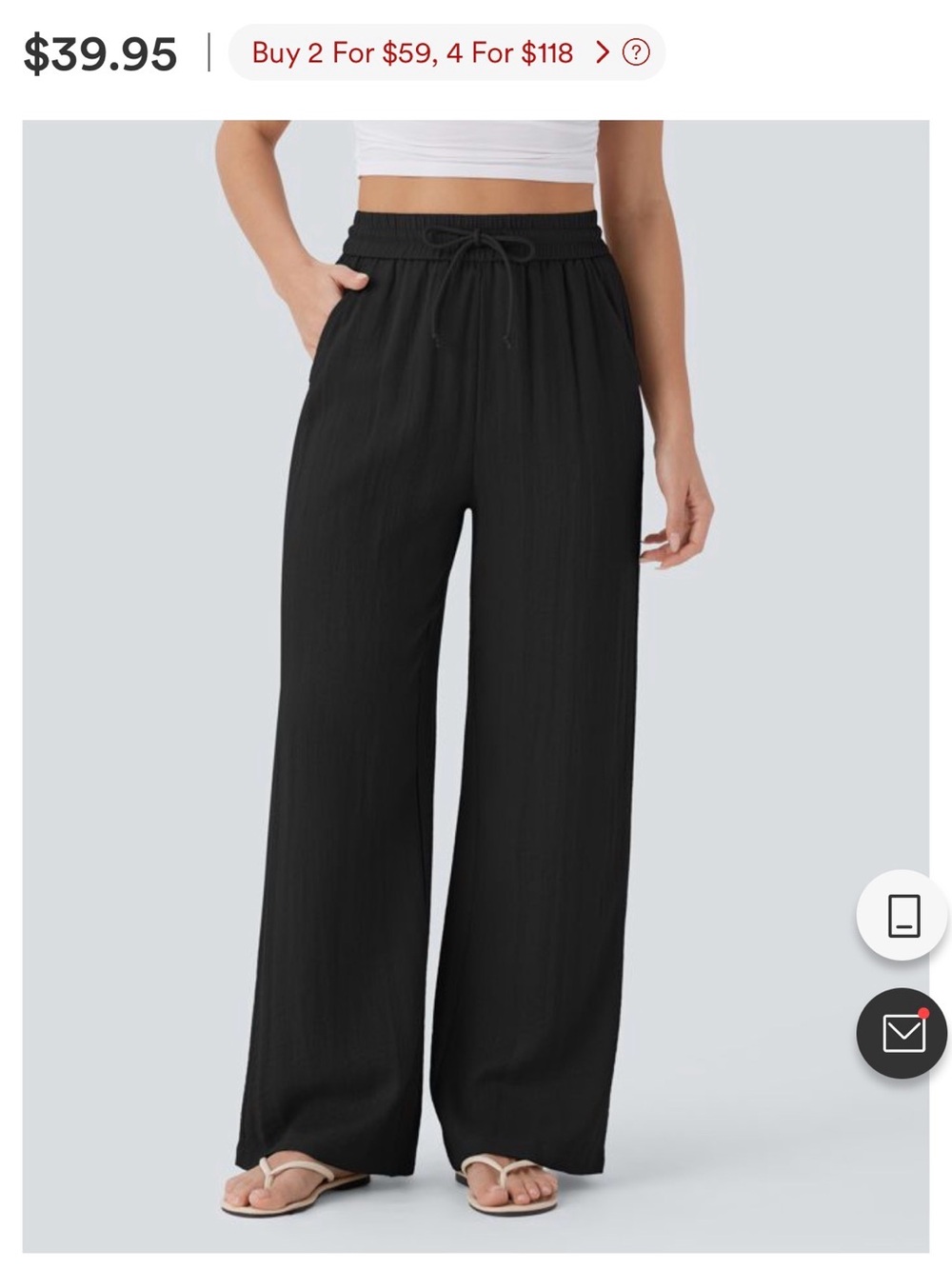 Women's Black Wide-Leg linen Drawstring Pants